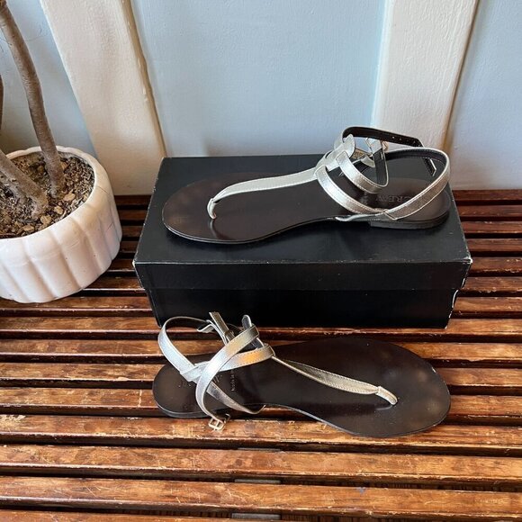 J. Crew Metallic Silver Tabbie T- Strap Sandals - Picture 2 of 7